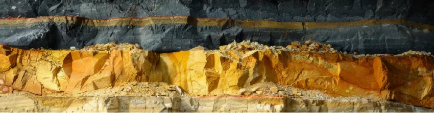 Paroi rocheuse montrant des strates sédimentaires grises et ocre superposées